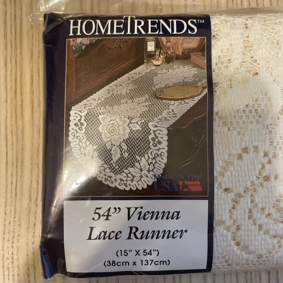 Home Trends 54" Vienna Lace Runner Ivory Made In The USA - Picture 2 of 4